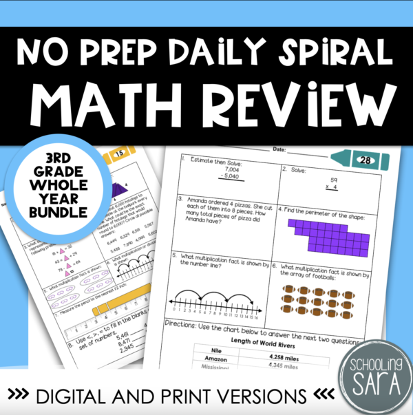 Whole Year 3rd Grade Spiral Math Review | Morning Work | Homework | VA SOL